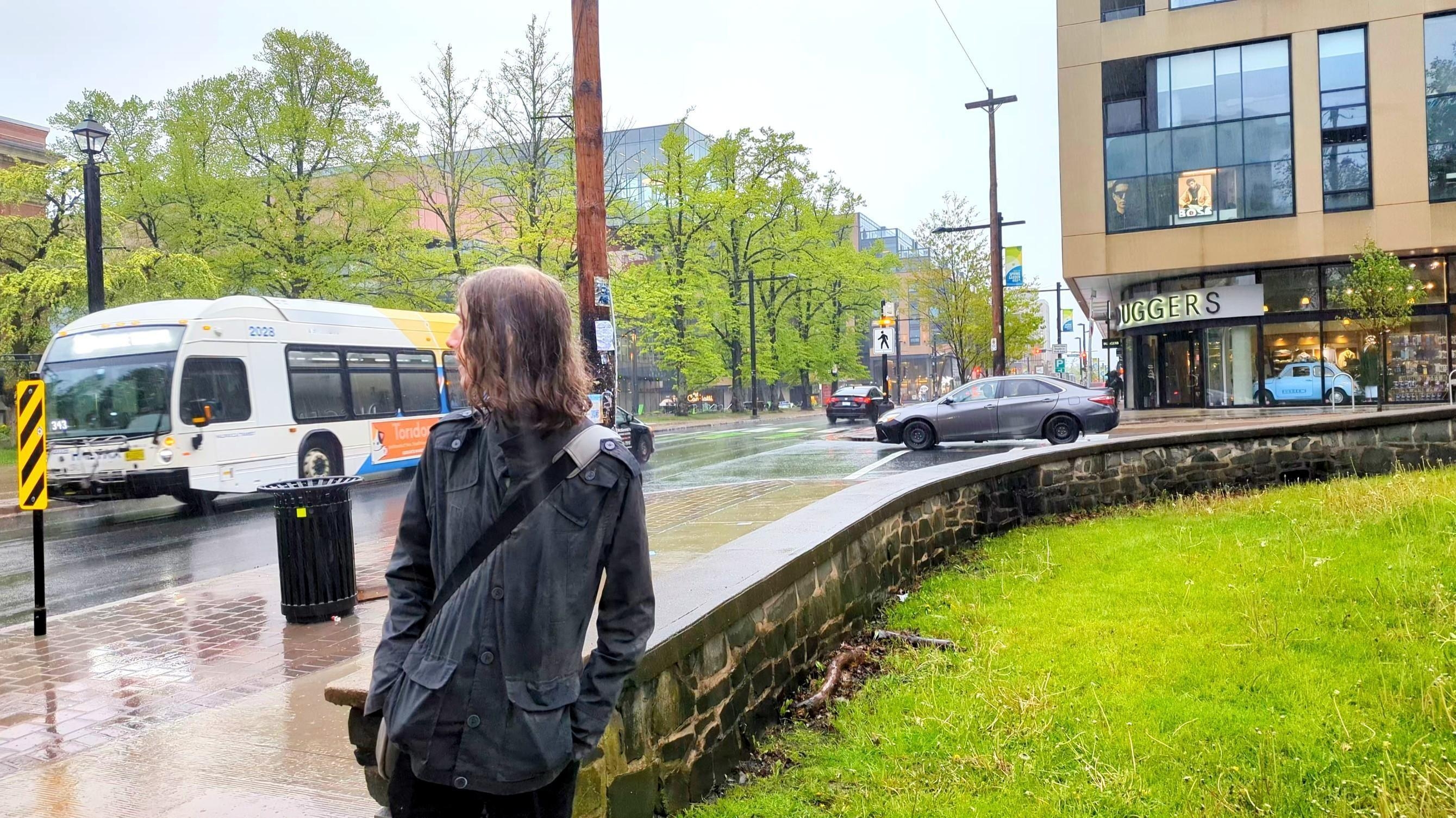 An image of Cassidy Cope missing her bus.